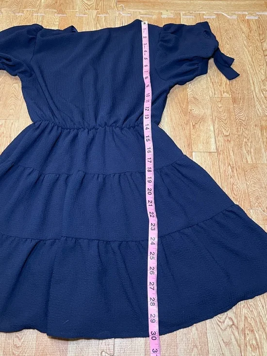 Altar'd State Navy V-Neck Tiered Mini Dress with Puff Sleeves - Picture 4 of 5